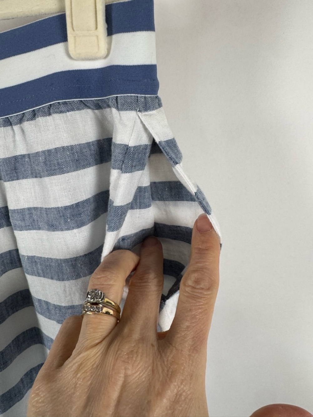 J. Jill Love Linen Seaside Striped Midi Skirt Blue White Button Side Coastal LP - Picture 5 of 9